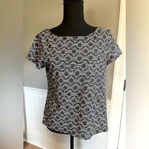 Anthropologie Women's Black/White Blouse Top Short Sleeve Size M